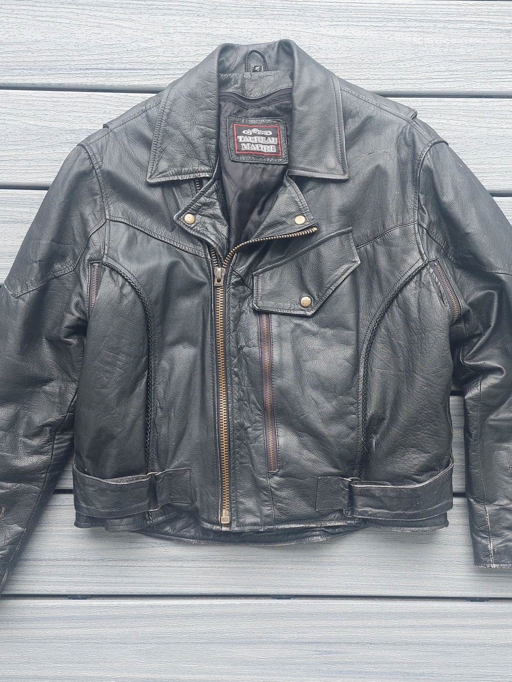 Black Leather Bomber Jacket - Men's Classic Motorcycle Style XL Punk